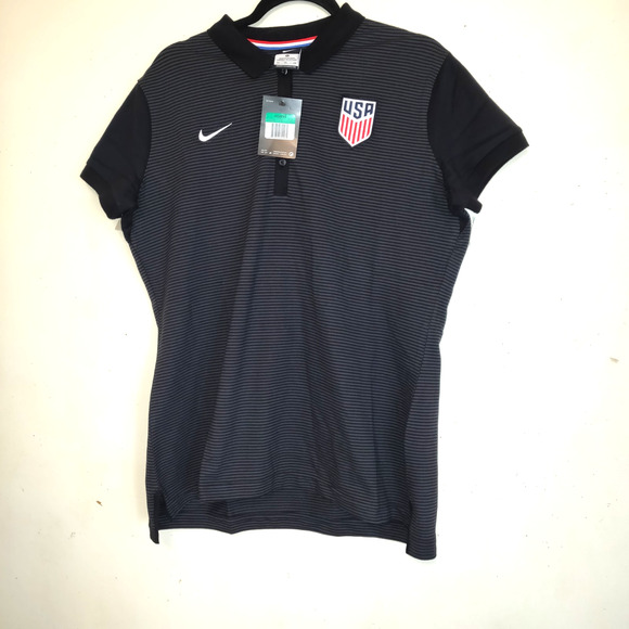 NIKE Team USA Polo Women's XL Collared Black Gray Striped Short Sleeve Buttons - Picture 4 of 16